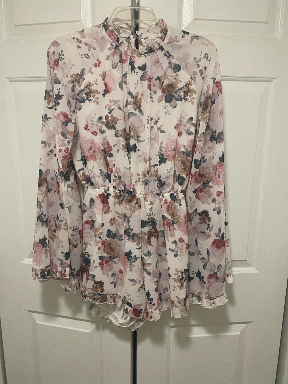 Floral Ruffle-Neck Tunic Shorts - Pink & Cream
